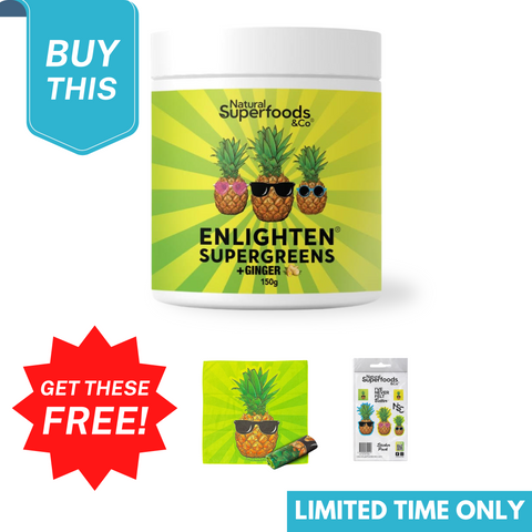 Enlighten Supergreens with ginger plus towel and stickers